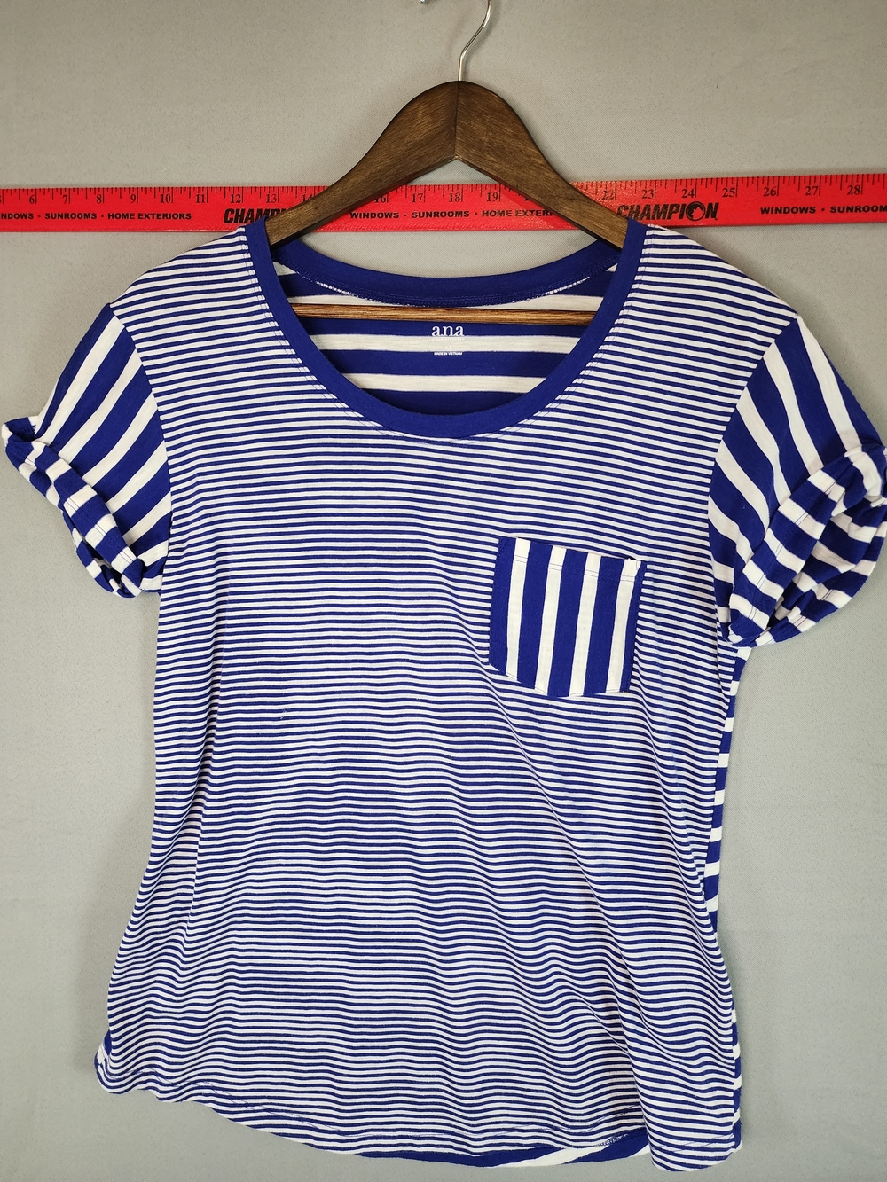a.n.a Blue & White Striped Crewneck Pocket Tee